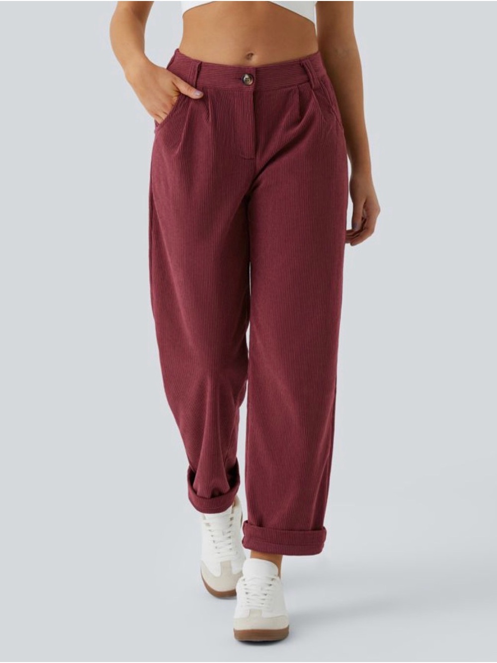 HALARA Corduroy High-Rise Relaxed Pants in Burgundy
